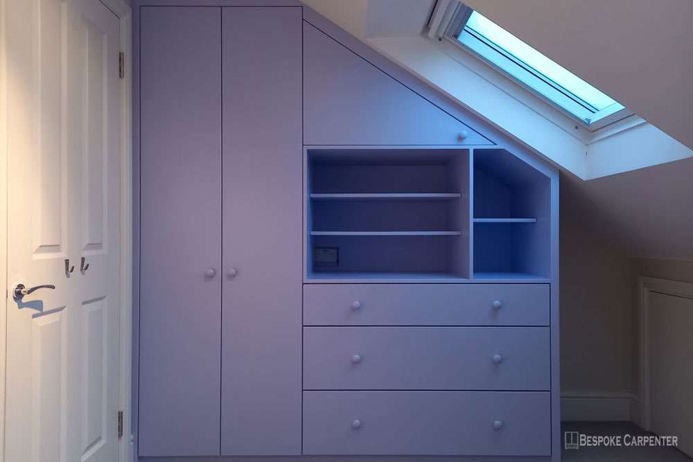 Fitted storage unit made with MDF wood for a house in Spitalfields
